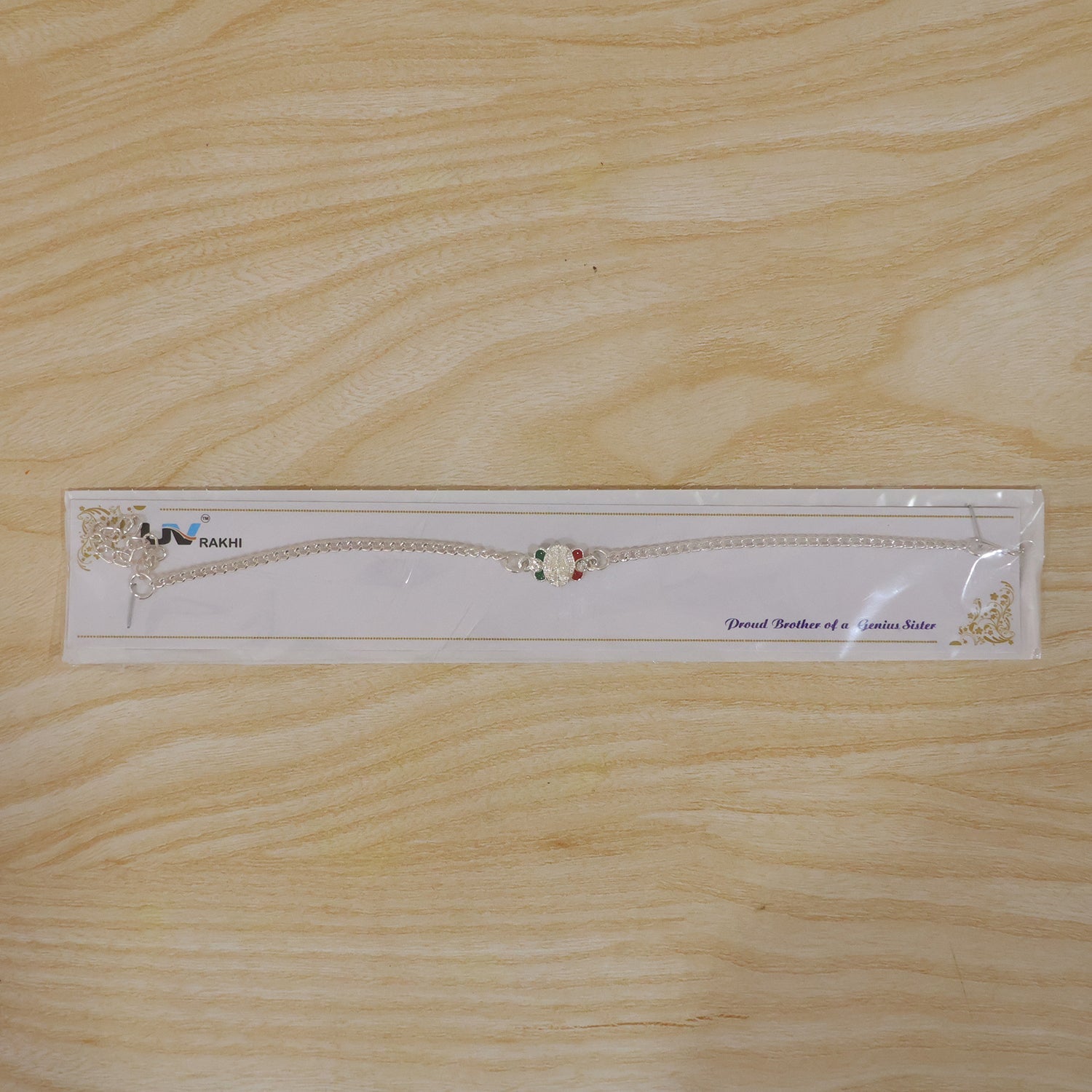 Trishul Motif Meenakari Stone Studded Designer Chain Rakhi for Brother