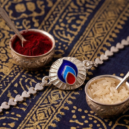 Peacock Feather Meenakari Enamel Designer Chain Rakhi for Brother