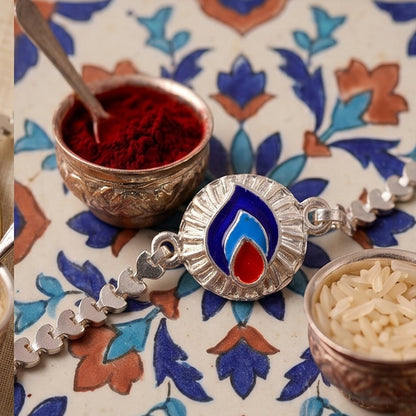 Peacock Feather Meenakari Enamel Designer Chain Rakhi for Brother