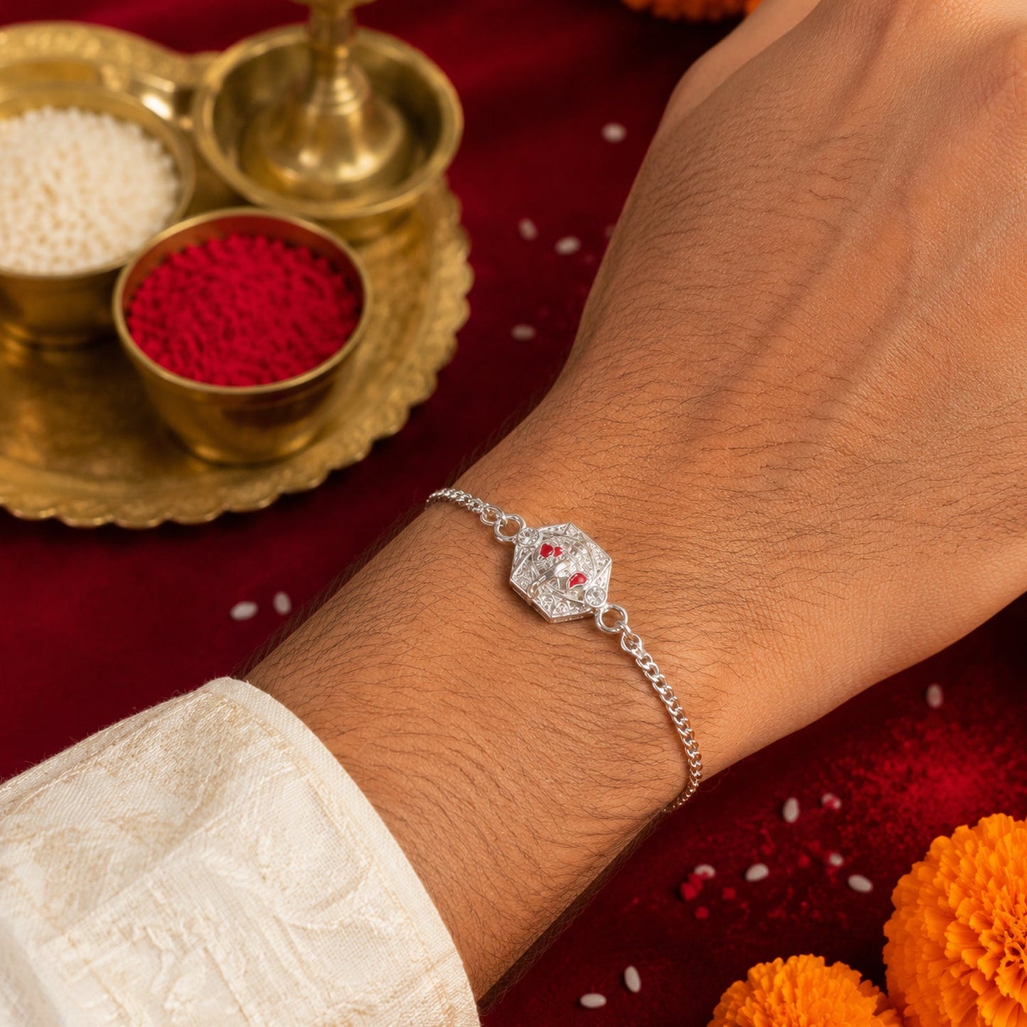 Lord Ganesha Stone-Studded Designer Chain Rakhi for Brother