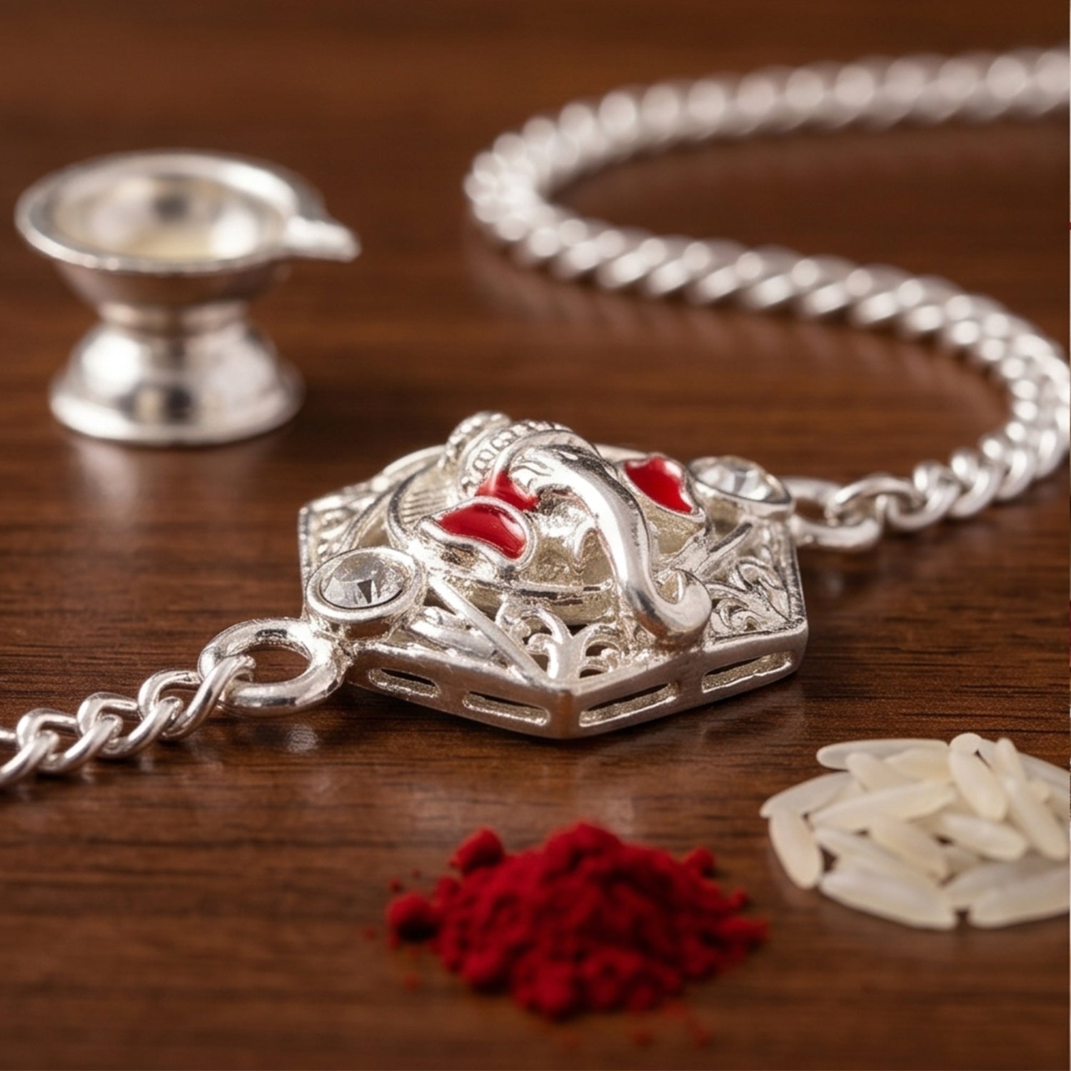 Lord Ganesha Stone-Studded Designer Chain Rakhi for Brother