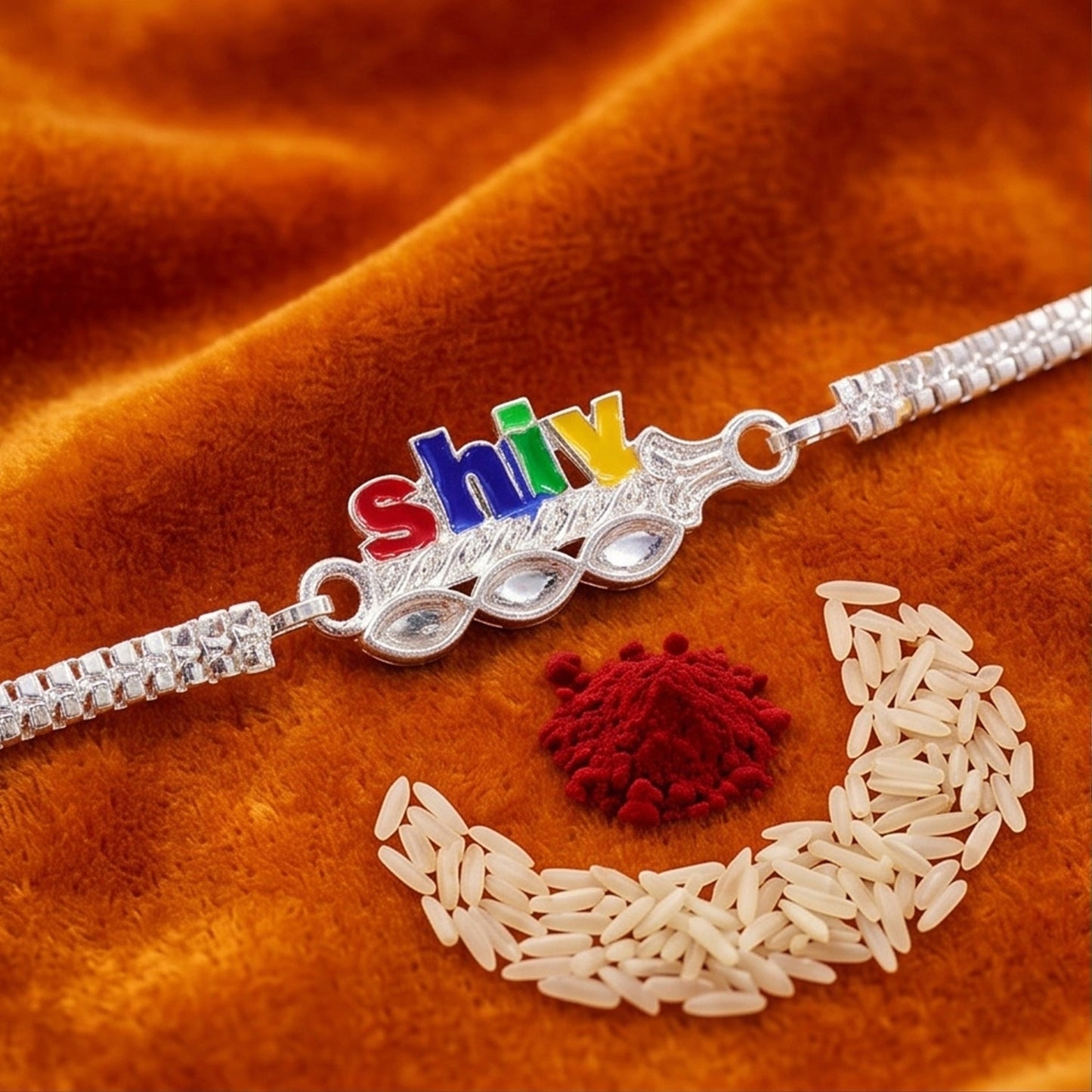 Shiv text Meenakari Kundan Stone Chain Rakhi for Brother