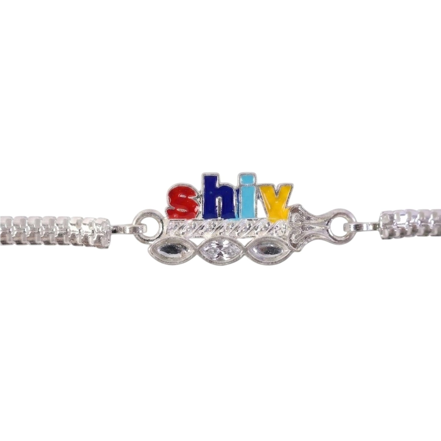 Shiv text Meenakari Kundan Stone Chain Rakhi for Brother