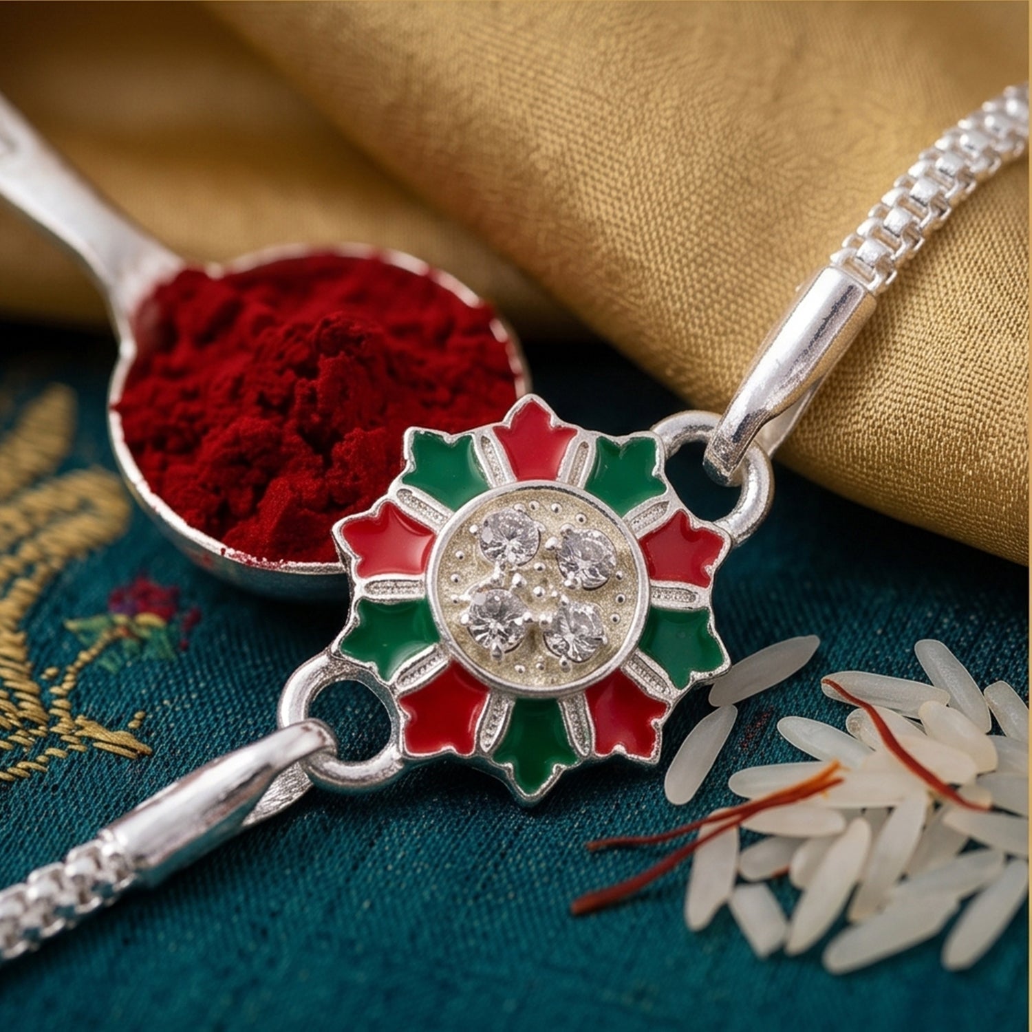 Floral Design Meenakari Stone-Studded Designer Chain Rakhi for Brother