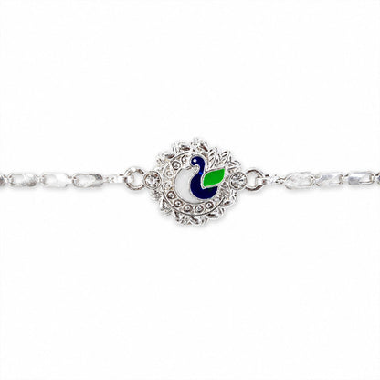 Peacock Design Meenakari Stone-Studded Chain Rakhi for Brother