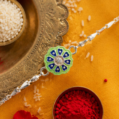 Round Floral Meenakari Stone Studded Chain Rakhi for Brother