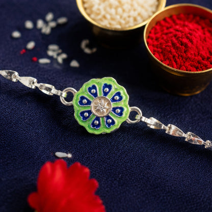Round Floral Meenakari Stone Studded Chain Rakhi for Brother