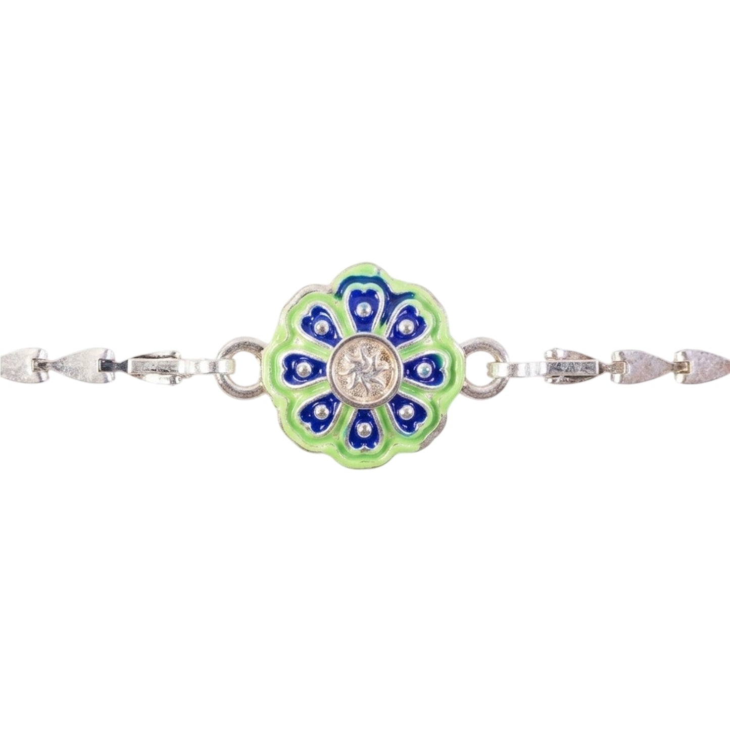 Round Floral Meenakari Stone Studded Chain Rakhi for Brother