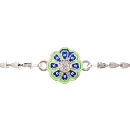 Round Floral Meenakari Stone Studded Chain Rakhi for Brother