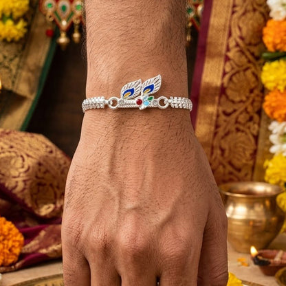 Twin Leaf Peacock Meenakari Enamel Chain Rakhi for Brother