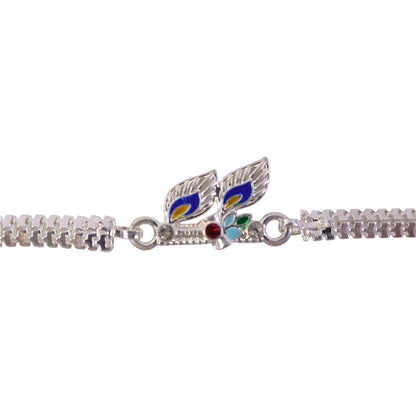 Twin Leaf Peacock Meenakari Enamel Chain Rakhi for Brother