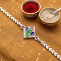 Ganesha Rakhi for Brother Square Meenakari Enamel Chain