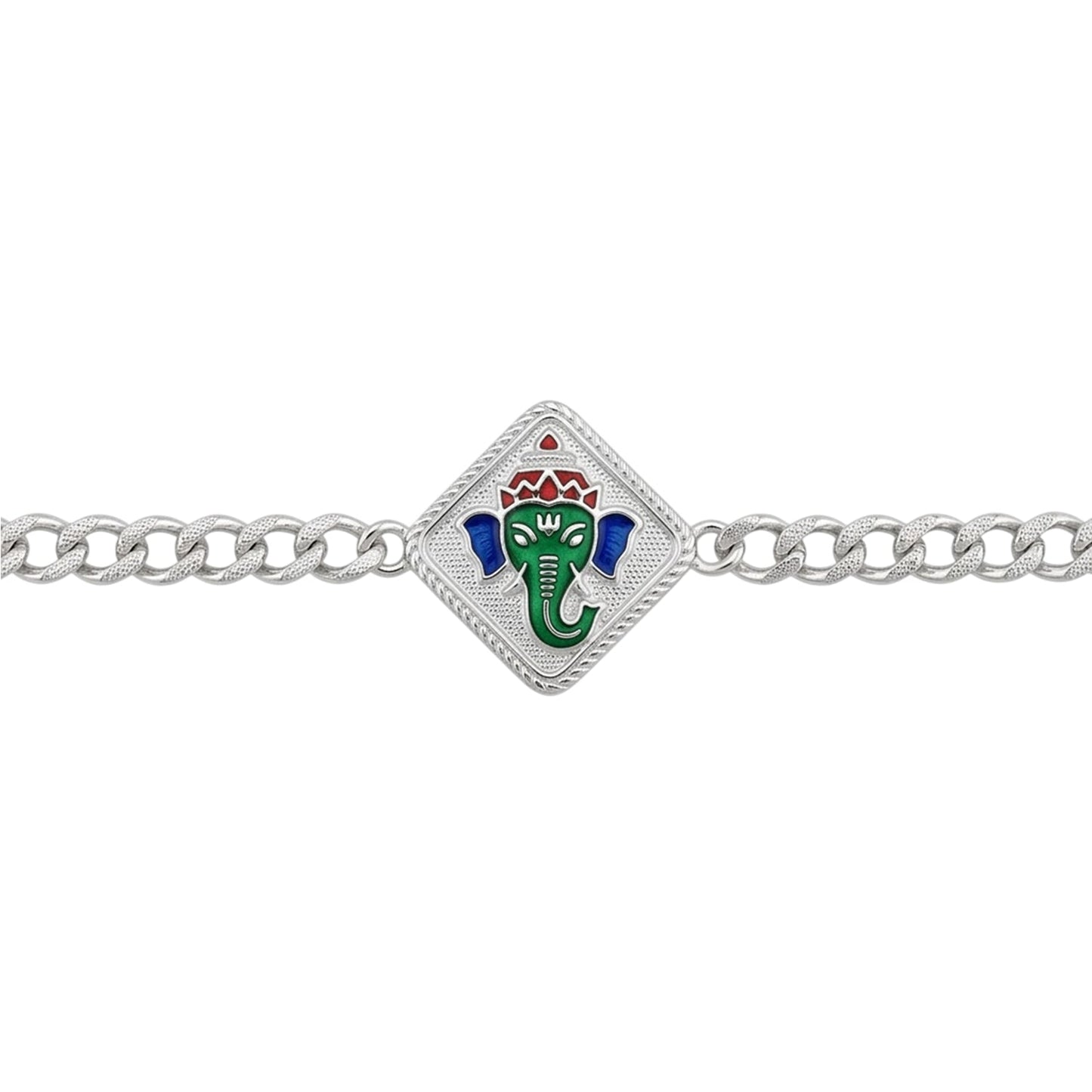 Lord Ganesha Square Meenakari Enamel Chain Rakhi for Brother