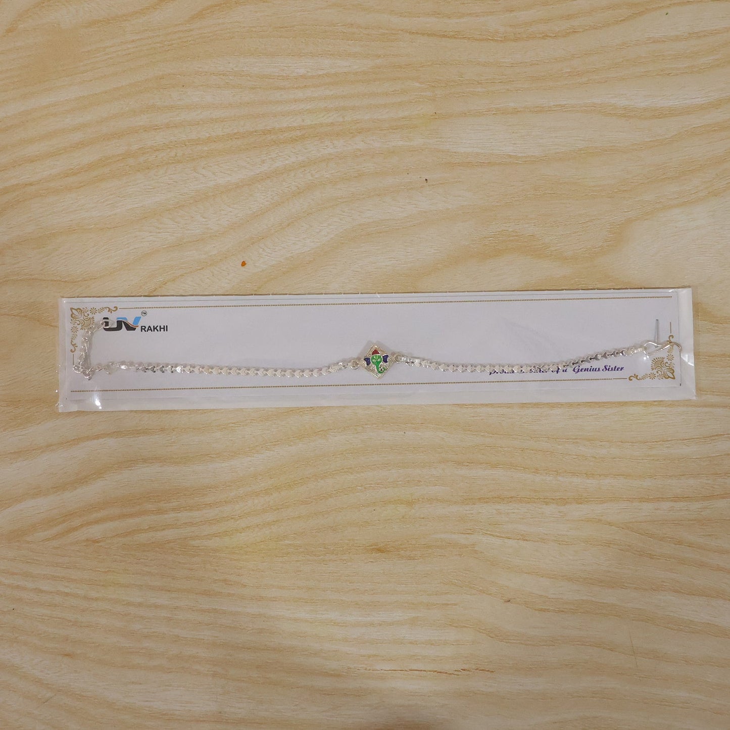 Lord Ganesha Square Meenakari Enamel Chain Rakhi for Brother