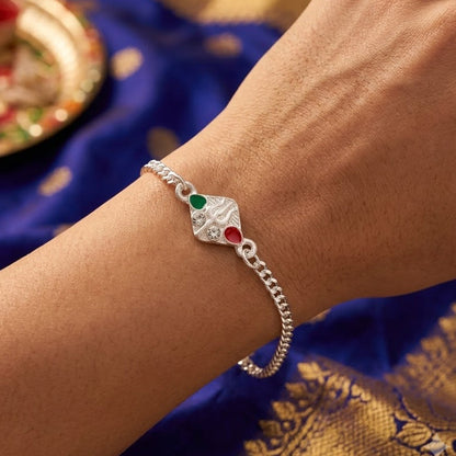 Trishul Motif Meenakari Stone-Studded Chain Rakhi for Brother