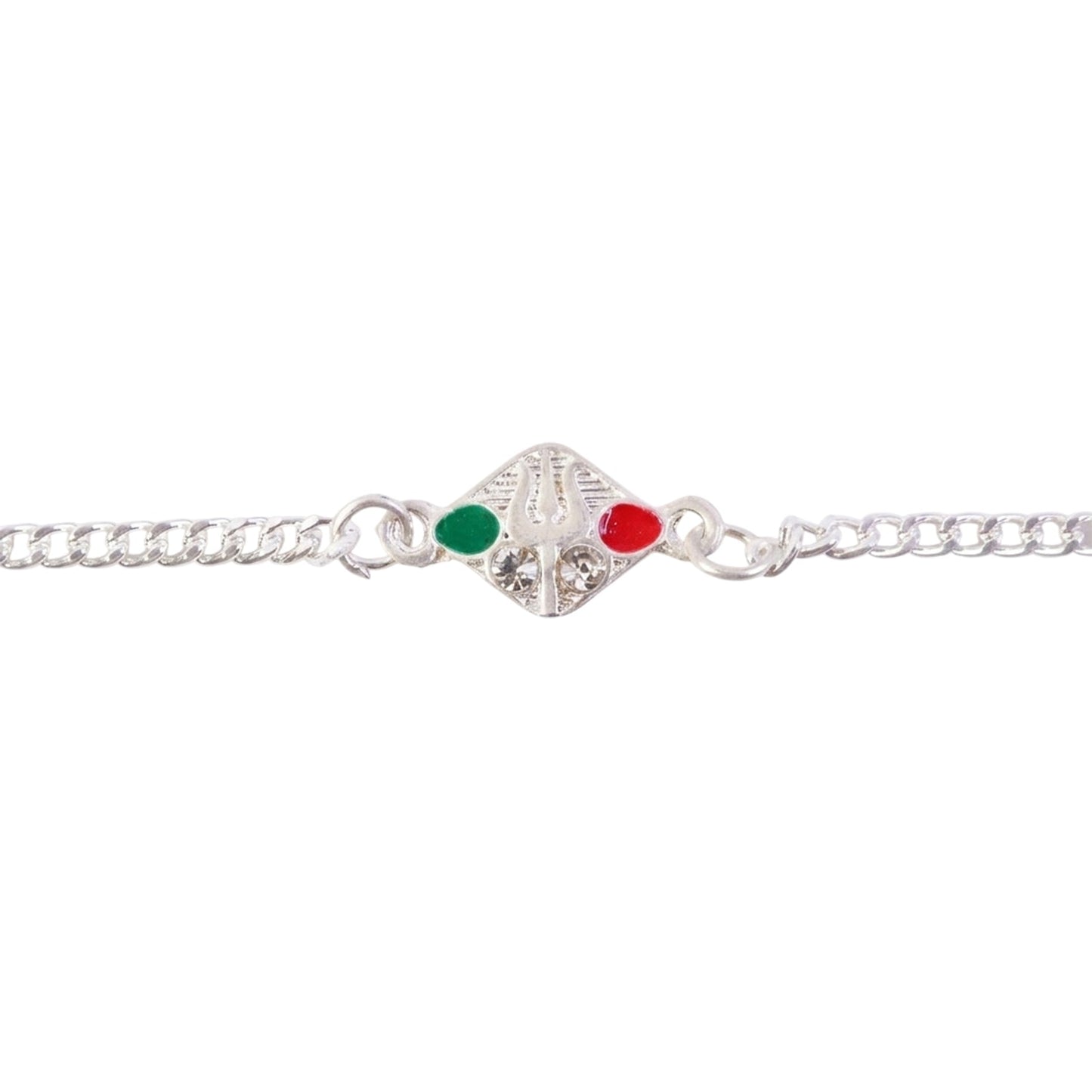 Trishul Motif Meenakari Stone-Studded Chain Rakhi for Brother