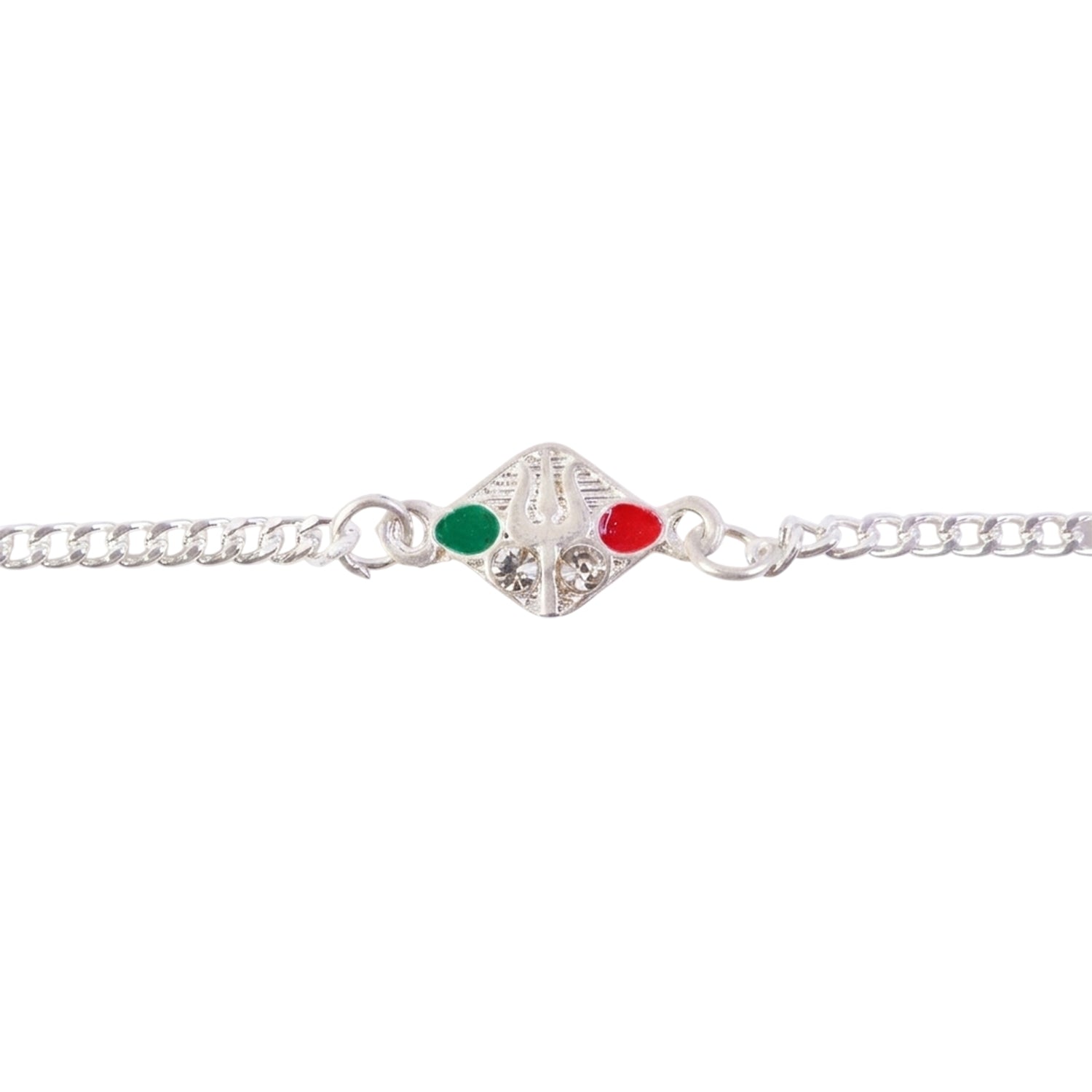Trishul Motif Meenakari Stone-Studded Chain Rakhi for Brother