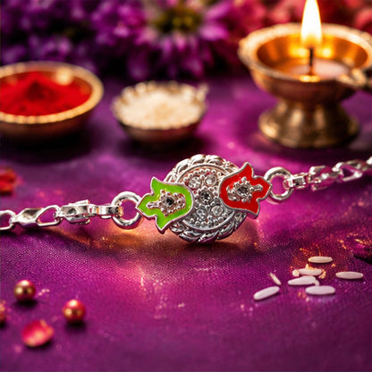 Round Leaf Meenakari Stone Studded Designer Chain Rakhi for Brother