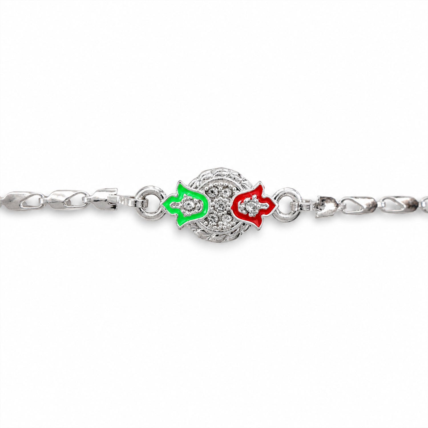 Round Leaf Meenakari Stone Studded Designer Chain Rakhi for Brother
