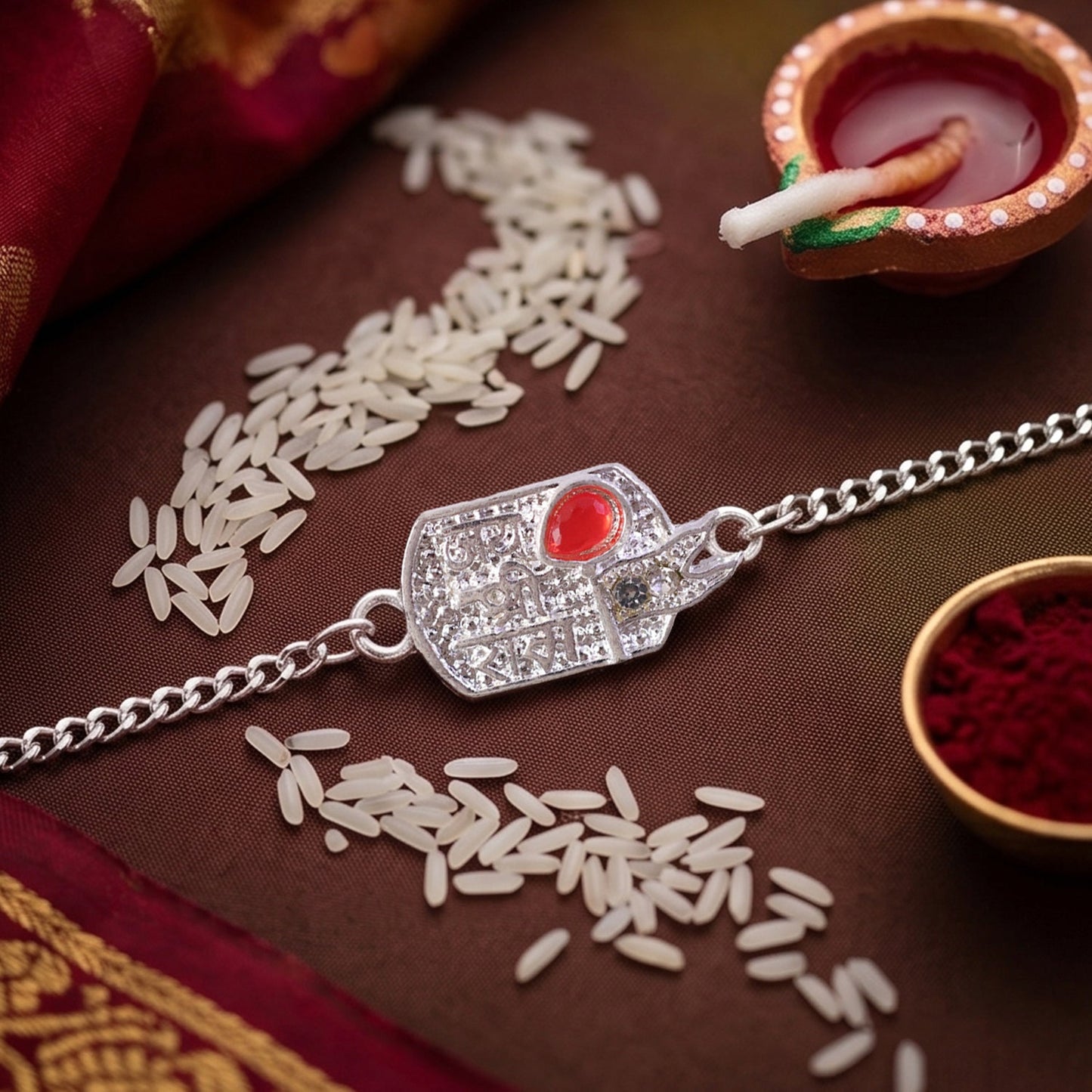 Jay Shree Ram Charm Stone Studded Designer Chain Rakhi for Brother