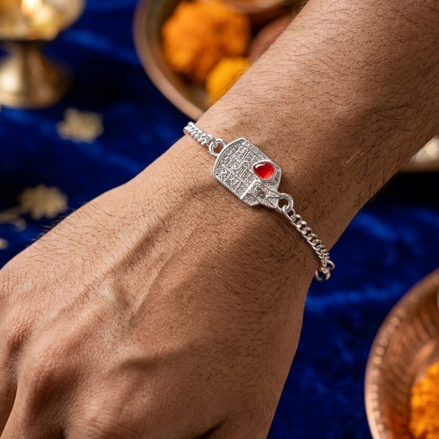 Jay Shree Ram Charm Stone Studded Designer Chain Rakhi for Brother