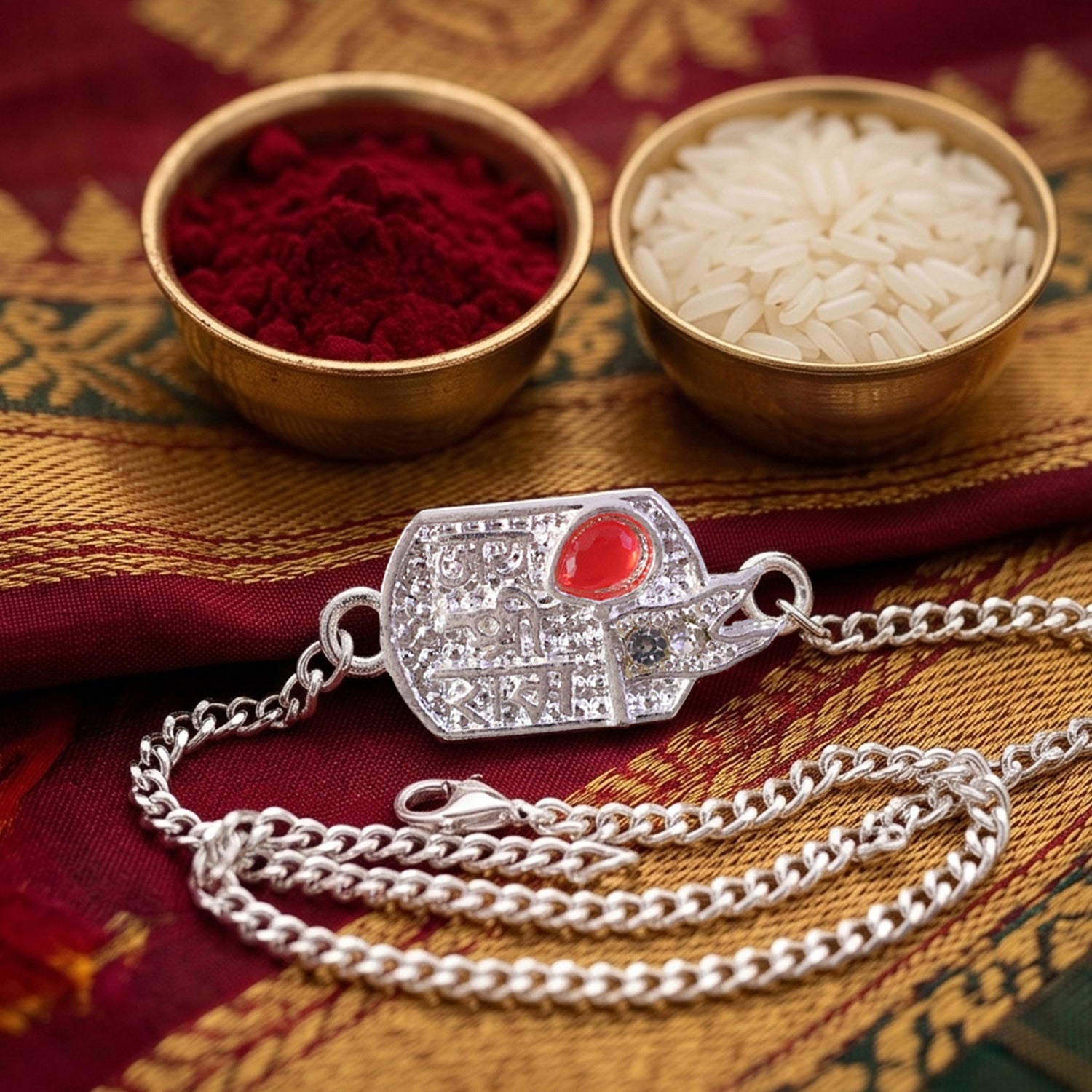 Jay Shree Ram Charm Stone Studded Designer Chain Rakhi for Brother