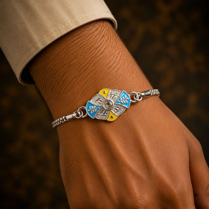 Oval Floral Meenakari Stone-Studded Designer Chain Rakhi for Brother