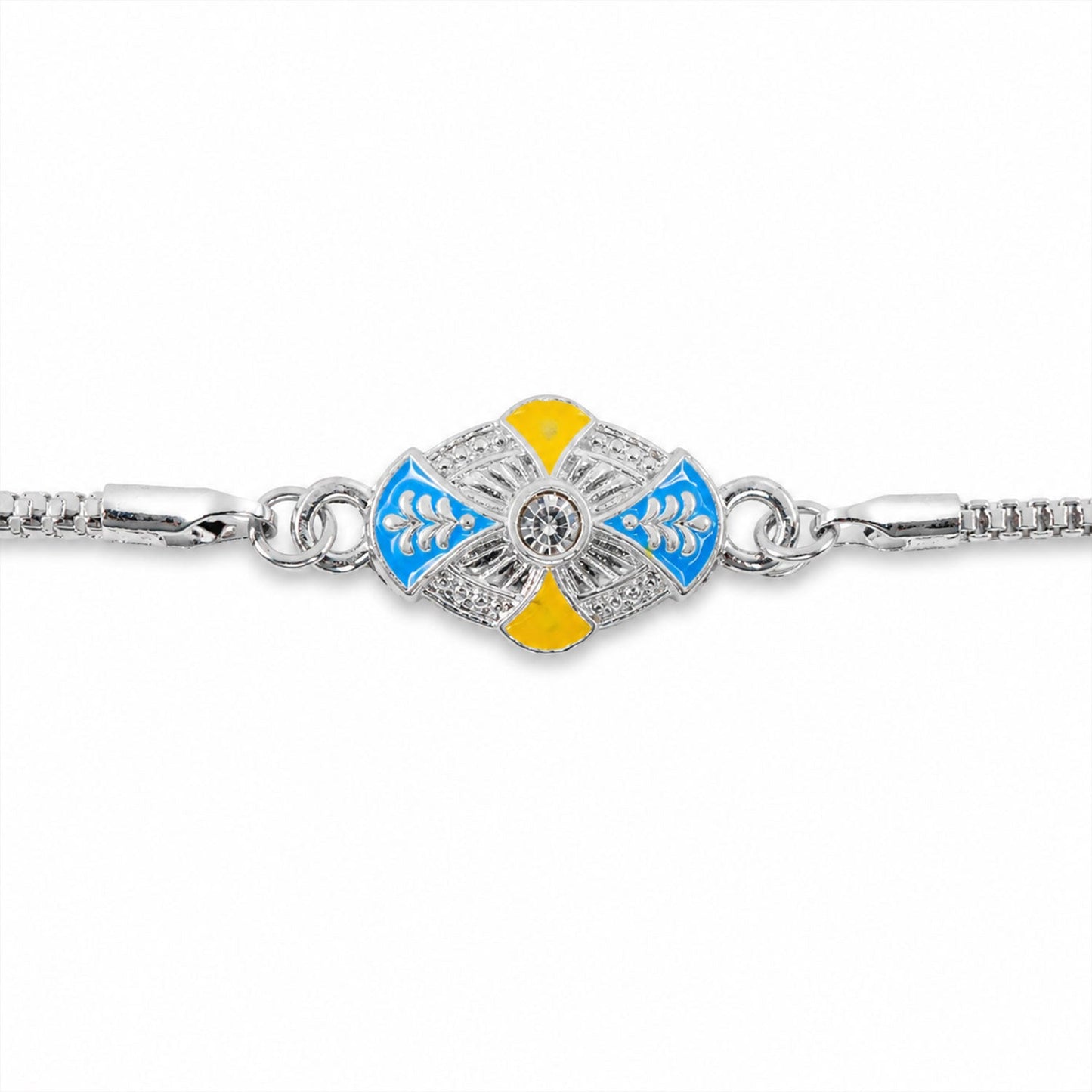 Oval Floral Meenakari Stone-Studded Designer Chain Rakhi for Brother