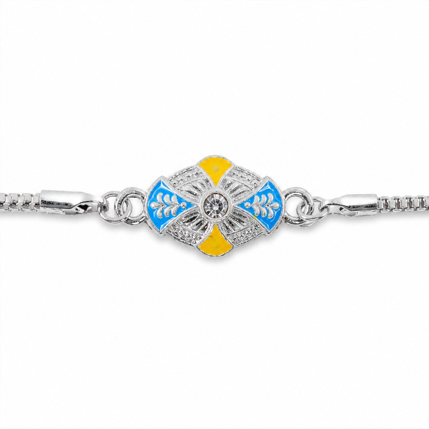 Oval Floral Meenakari Stone-Studded Designer Chain Rakhi for Brother