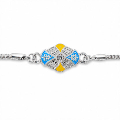 Oval Floral Meenakari Stone-Studded Designer Chain Rakhi for Brother