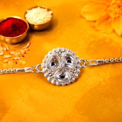 Round Kundan Clover Stone Studded Designer Chain Rakhi for Brother