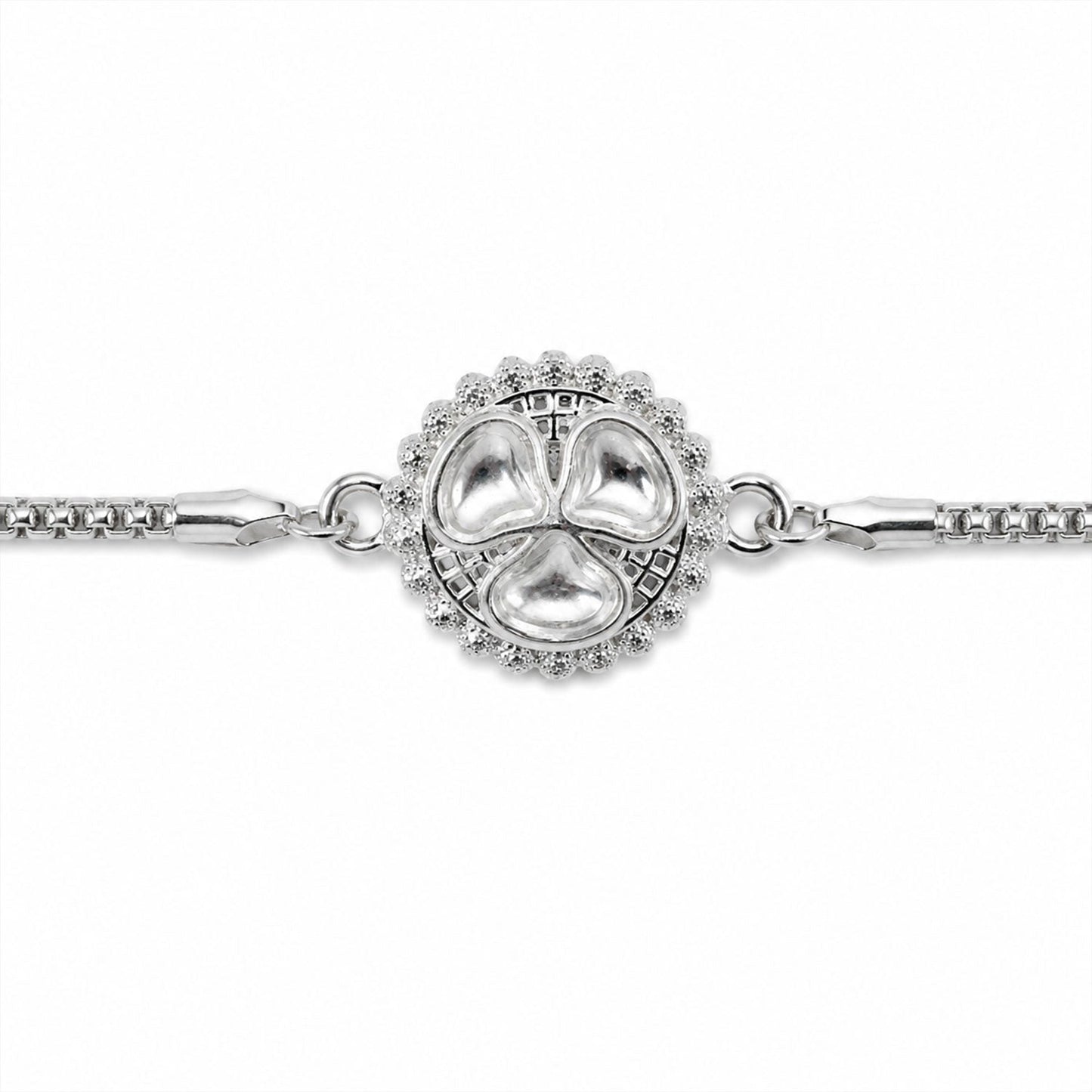 Round Kundan Clover Stone Studded Designer Chain Rakhi for Brother