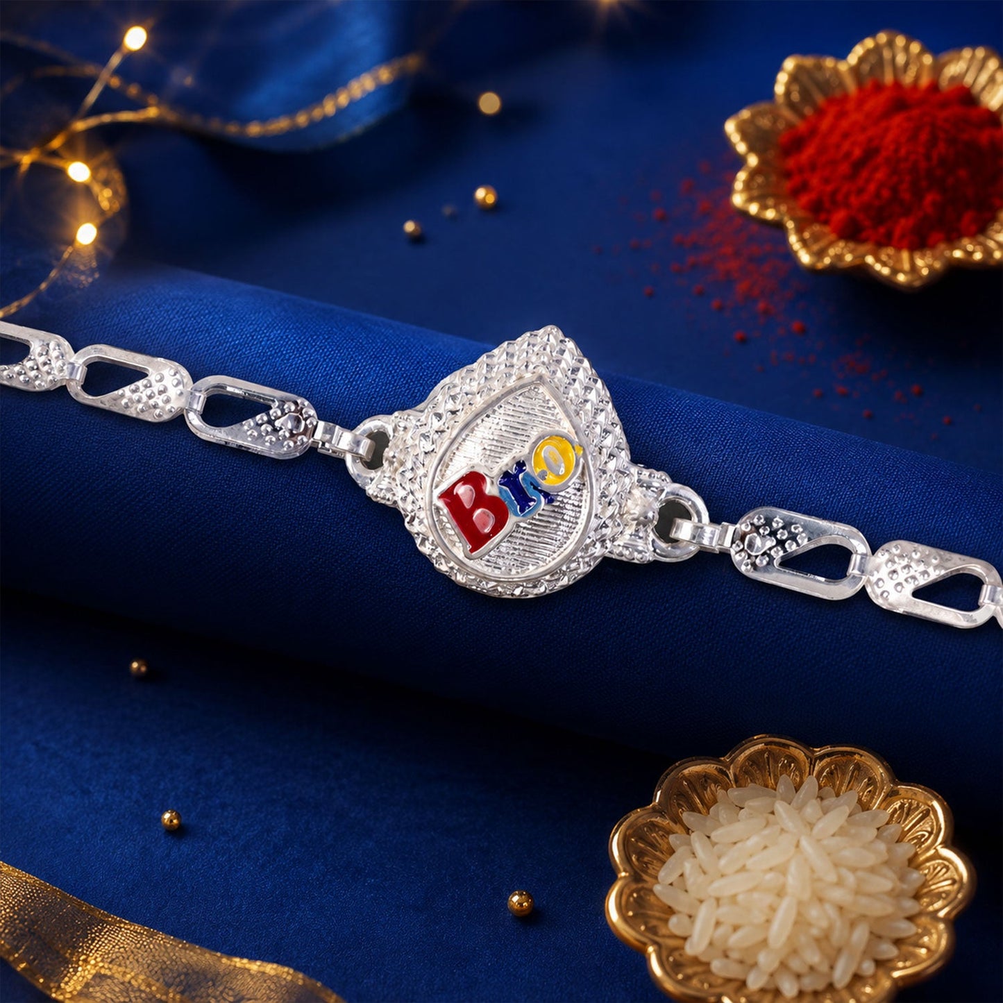 Bro Text Stylish Stone Studded Chain Rakhi for Brother
