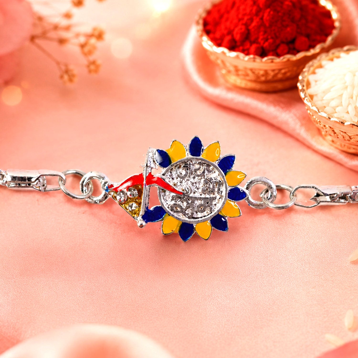Silver Jai Shree Ram Designer Chain Rakhi for Brother