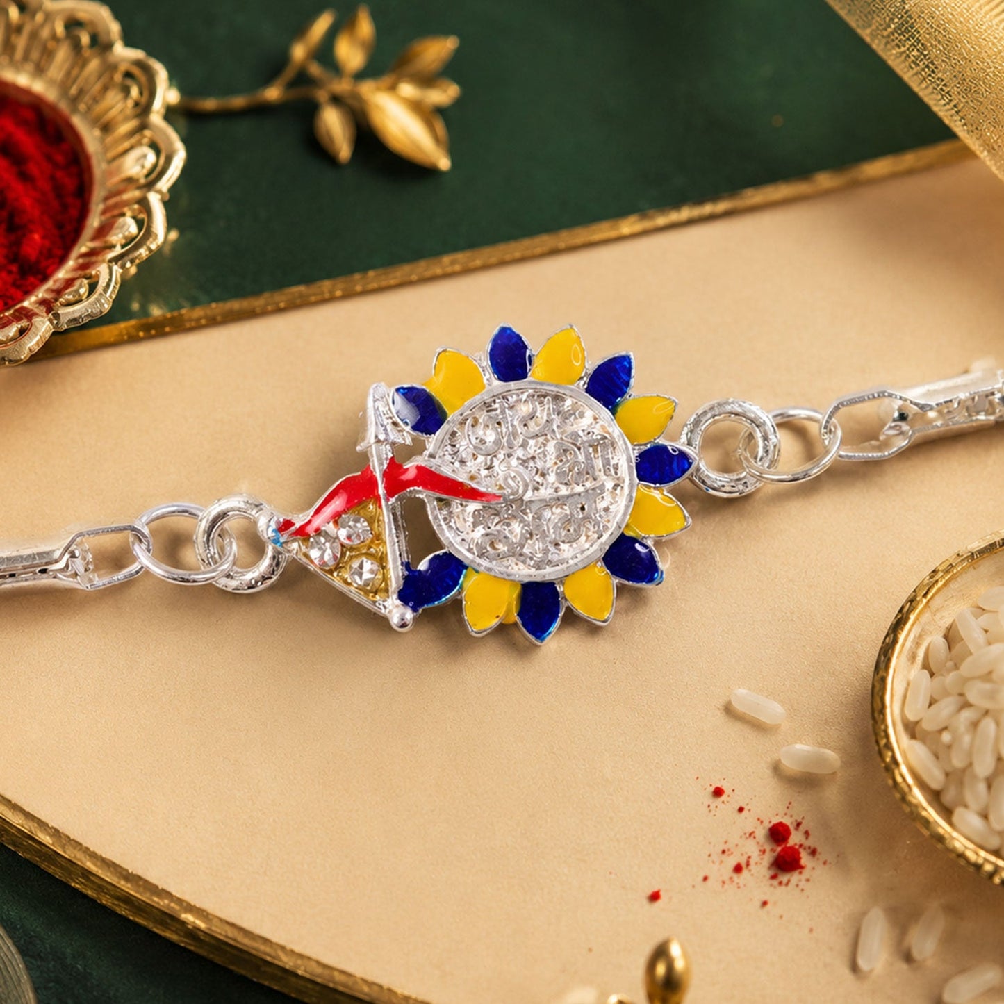 Silver Jai Shree Ram Designer Chain Rakhi for Brother