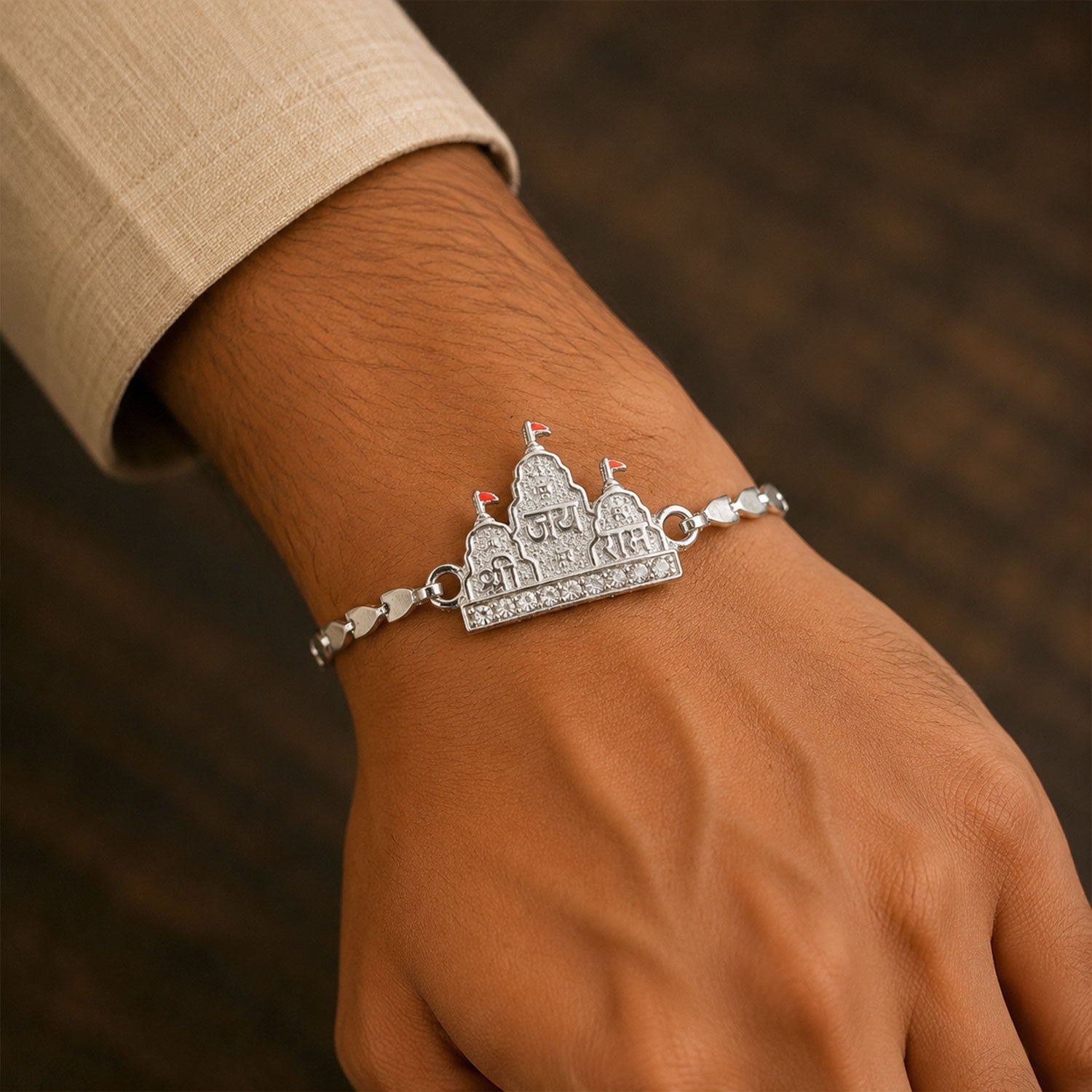 Shree Ram Mandir Temple Design Stone-Studded Chain Rakhi for Brother