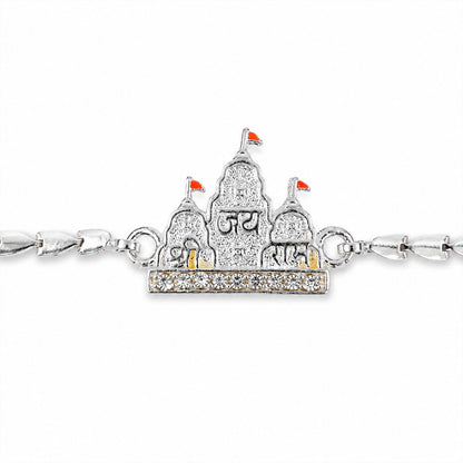 Shree Ram Mandir Temple Design Stone-Studded Chain Rakhi for Brother
