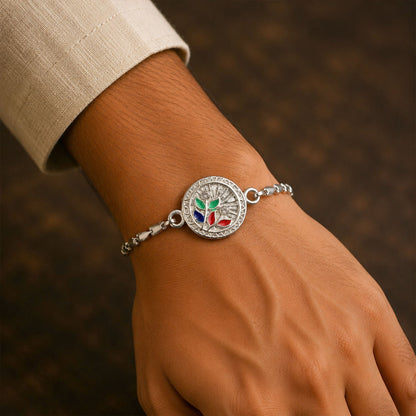 Round Floral Leaf Meenakari Stone Studded Chain Rakhi for Brother