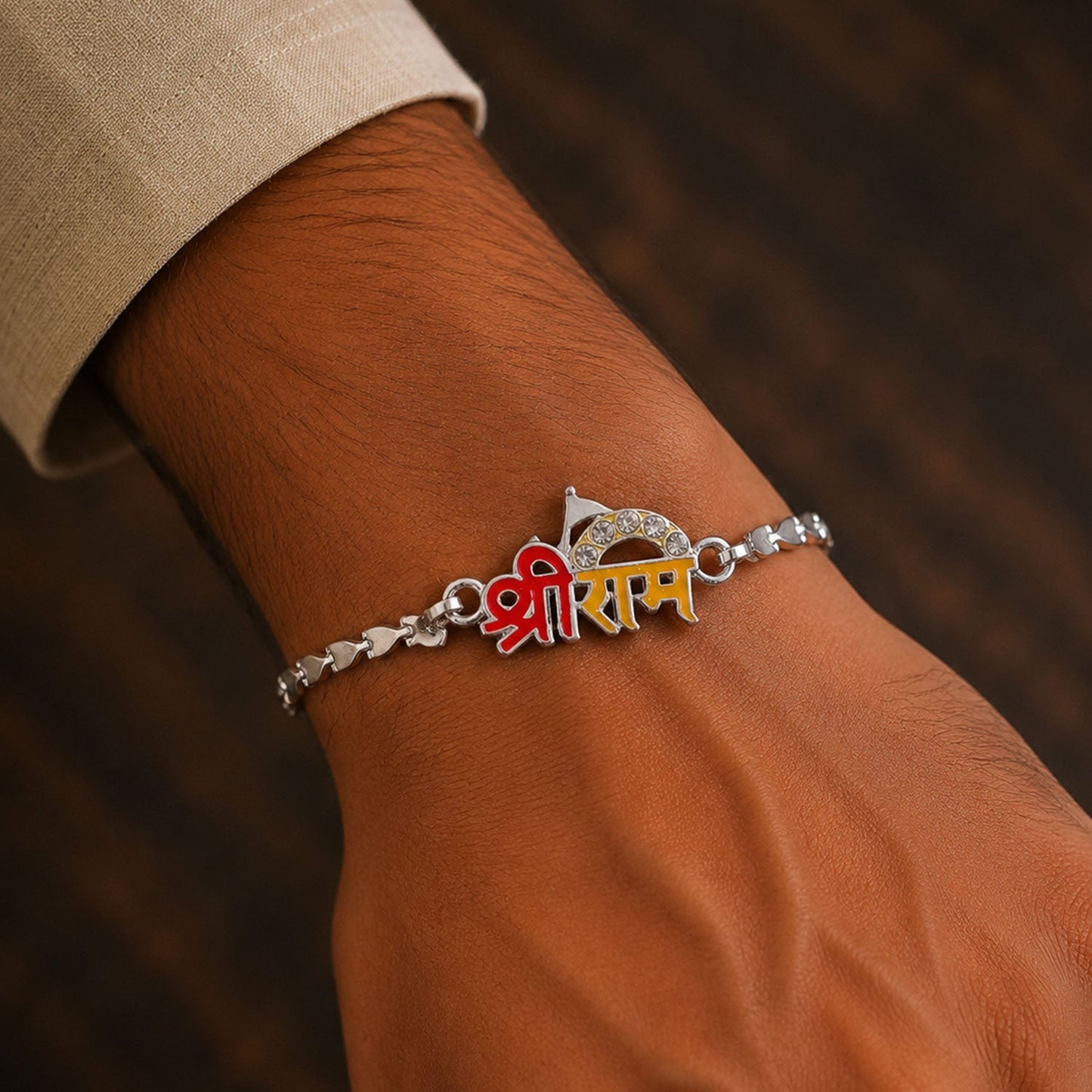 Shri Ram Text Meenakari Designer Chain Rakhi for Brother
