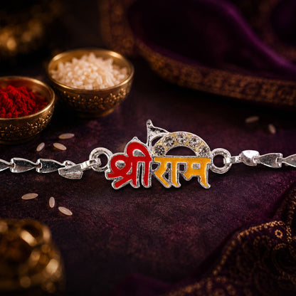 Shri Ram Text Meenakari Designer Chain Rakhi for Brother