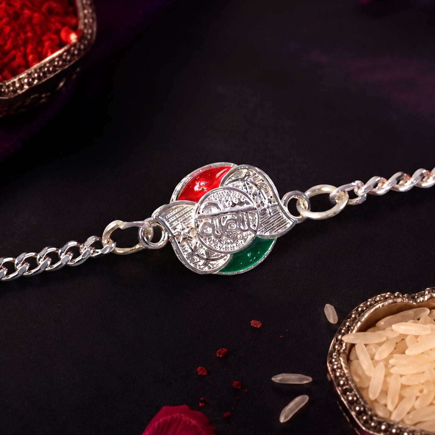 Veera Meenakari Enamel Stone Studded Designer Chain Rakhi for Brother