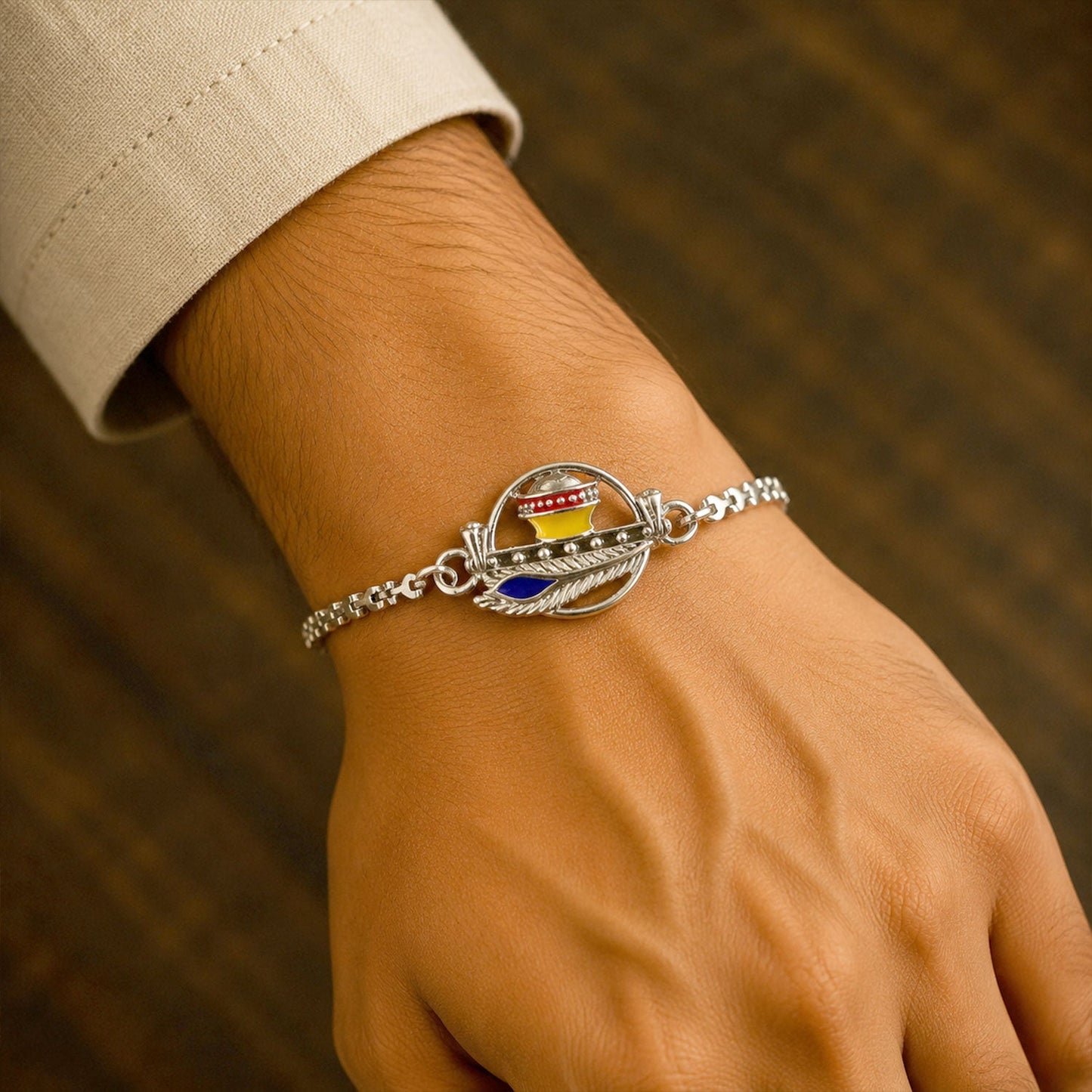 Krishna Morpankh Makhan Matki Designer Chain Rakhi for Brother