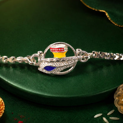 Krishna Morpankh Makhan Matki Designer Chain Rakhi for Brother