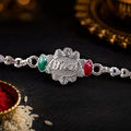 Bhai Written Oval Meenakari Stone-Studded Chain Rakhi for Brother