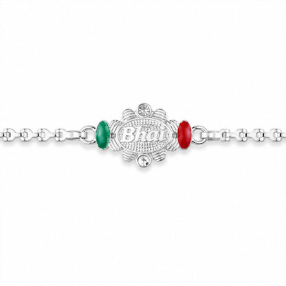 Bhai Written Oval Meenakari Stone-Studded Chain Rakhi for Brother