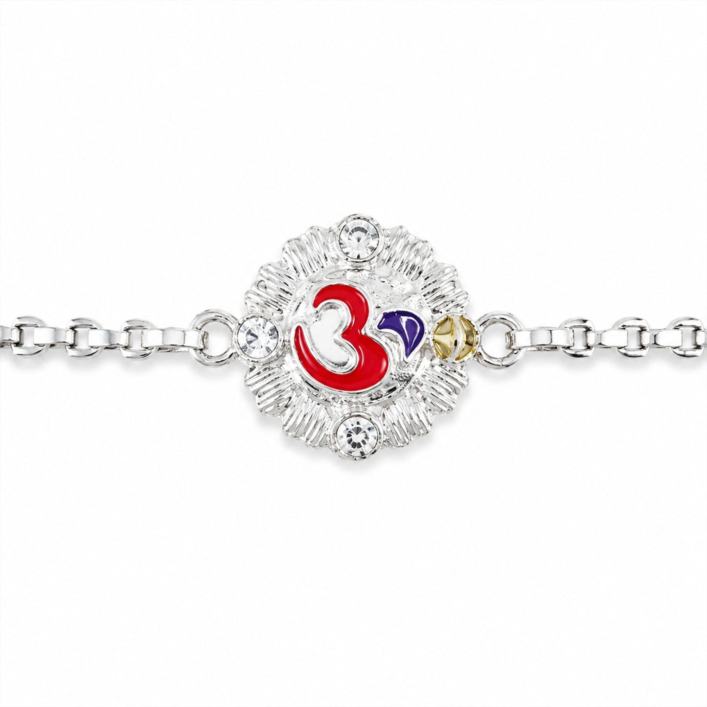 Divine Om Round Meenakari Stone-Studded Designer Chain Rakhi for Brother