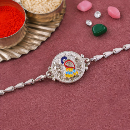 Peacock Meenakari Stone-Studded Designer Chain Rakhi for Brother