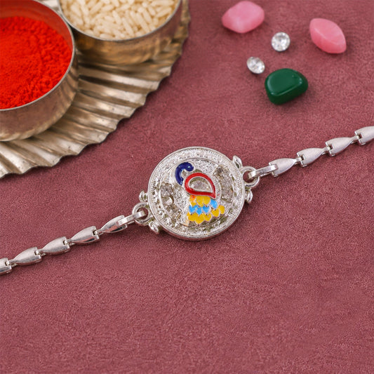 Peacock Meenakari Stone-Studded Designer Chain Rakhi for Brother