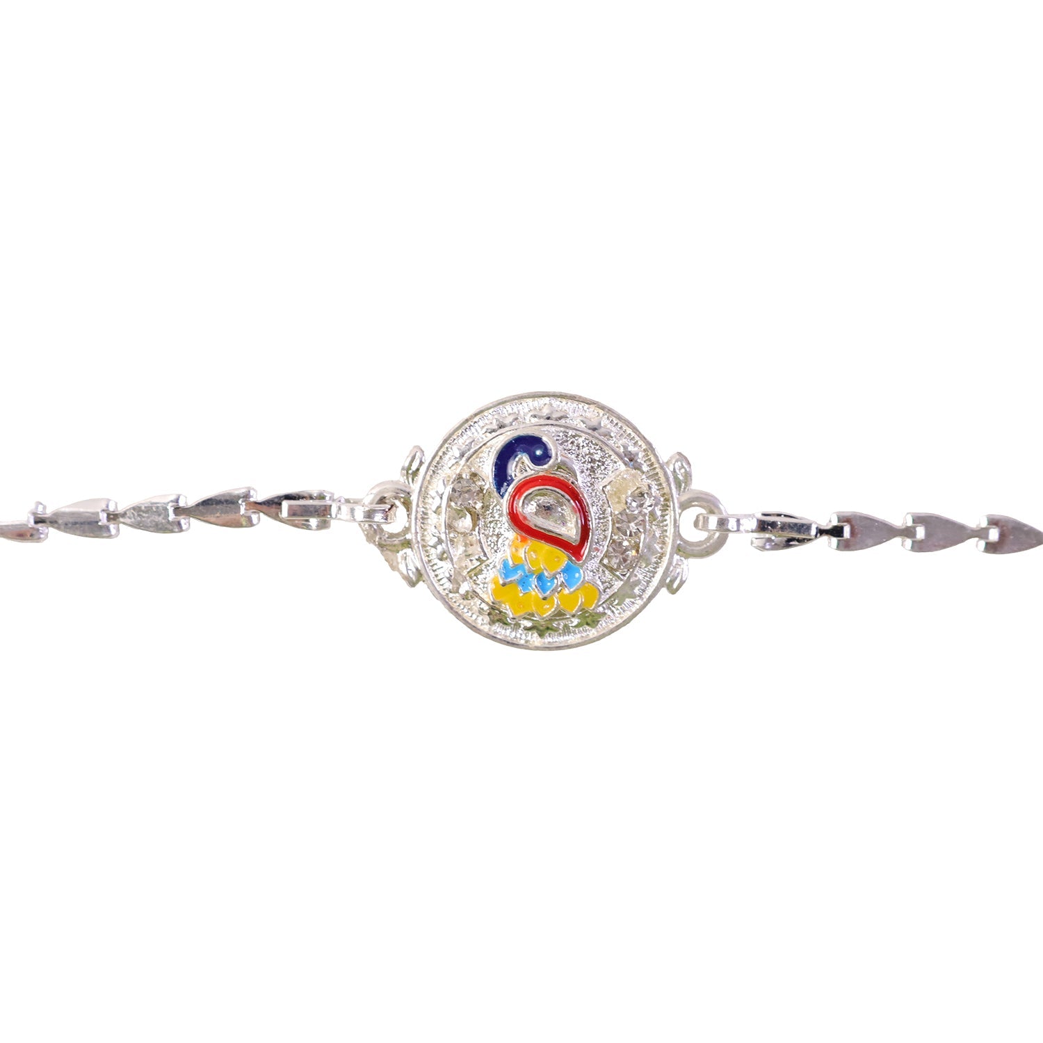 Peacock Meenakari Stone-Studded Designer Chain Rakhi for Brother