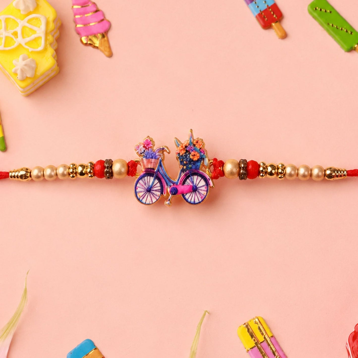 Bicycle Charm Stone Studded Designer Rakhi for Brother